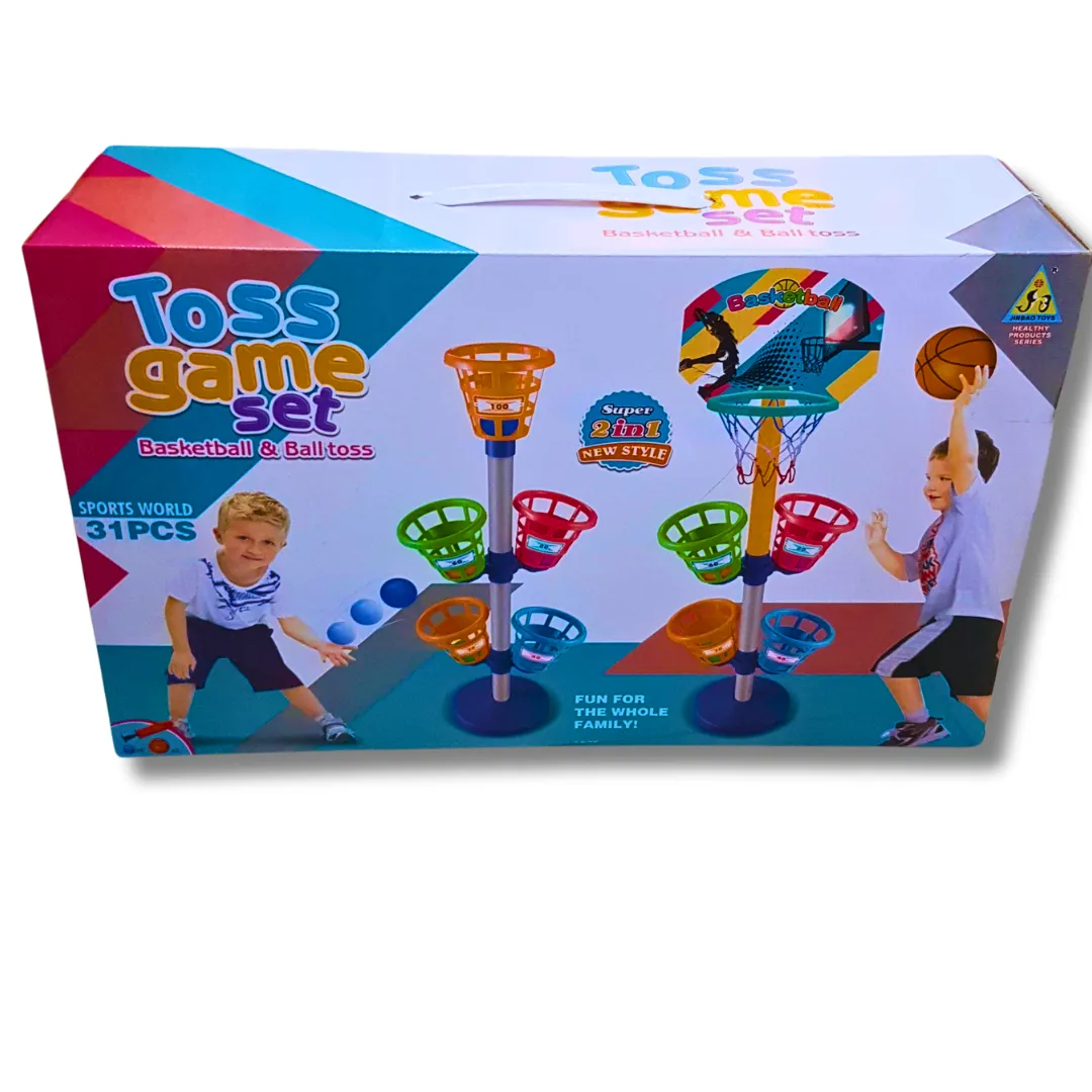 2-in-1 Basketball & Ball Toss Game Set for Kids | Indoor & Outdoor Fun | 31-Piece Sports Activity Set | Ages 3 