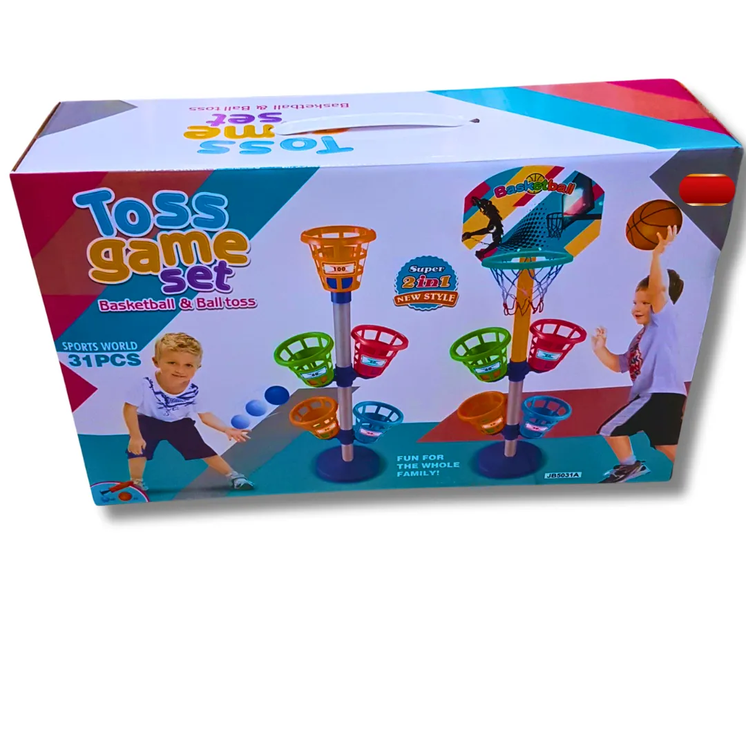 2-in-1 Basketball & Ball Toss Game Set for Kids | Indoor & Outdoor Fun | 31-Piece Sports Activity Set | Ages 3 