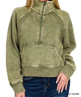 42Pops - Acid Wash Half Zip Me Sweatshirt