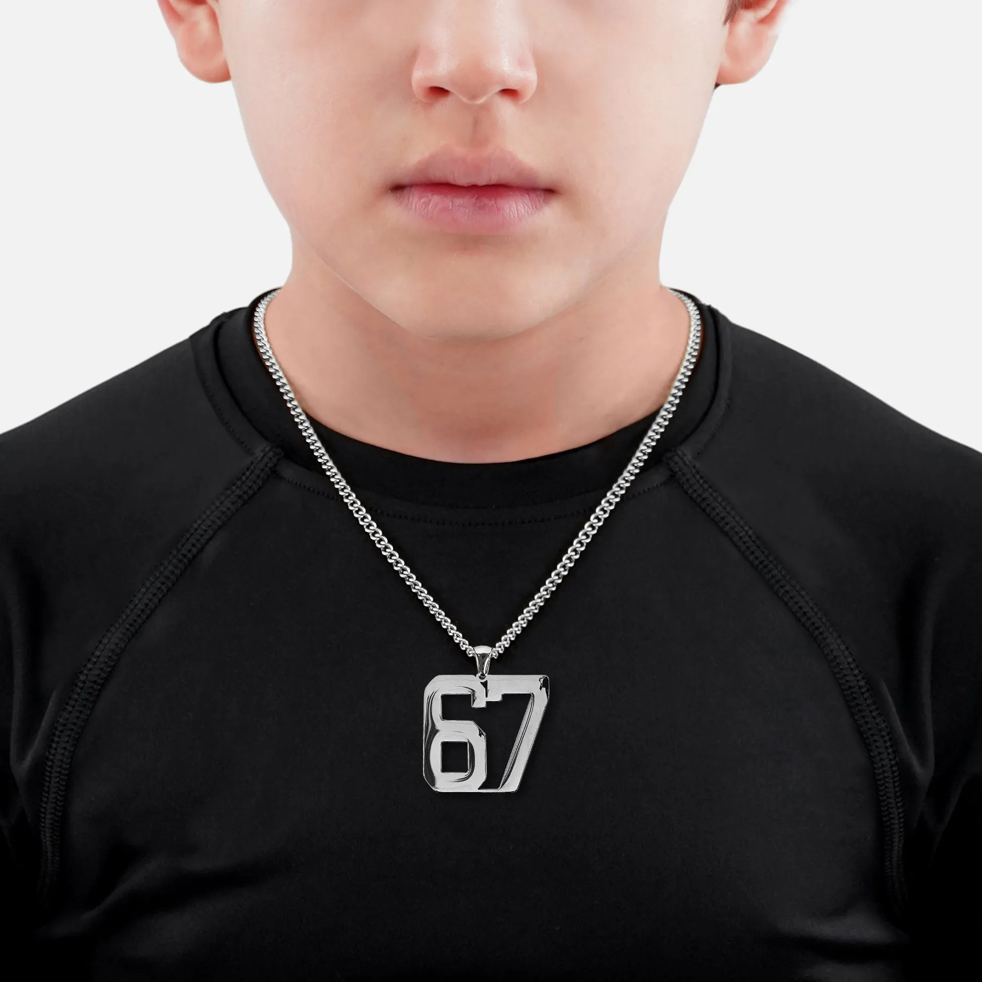 67 Number Pendant with Chain Kids Necklace - Stainless Steel