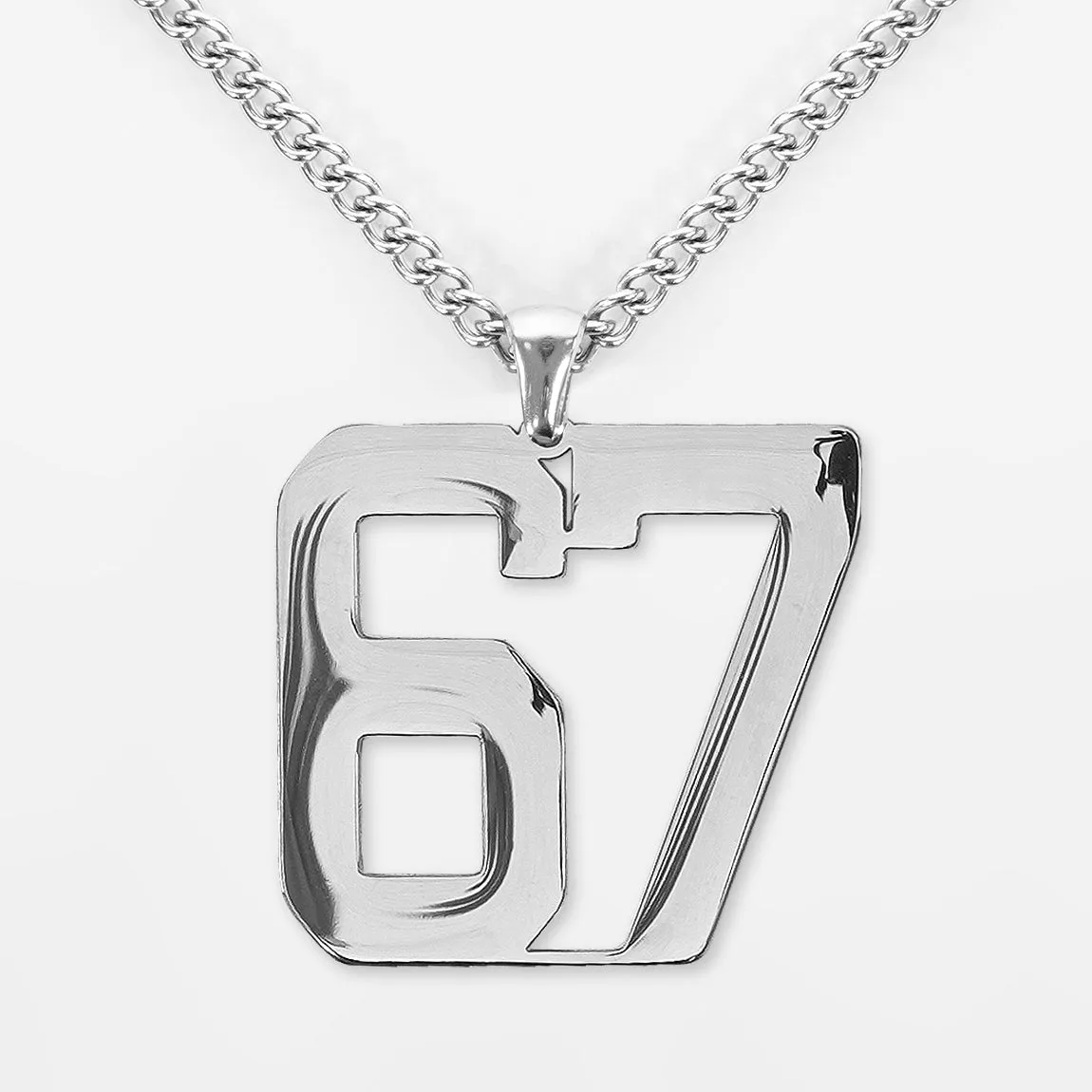67 Number Pendant with Chain Kids Necklace - Stainless Steel