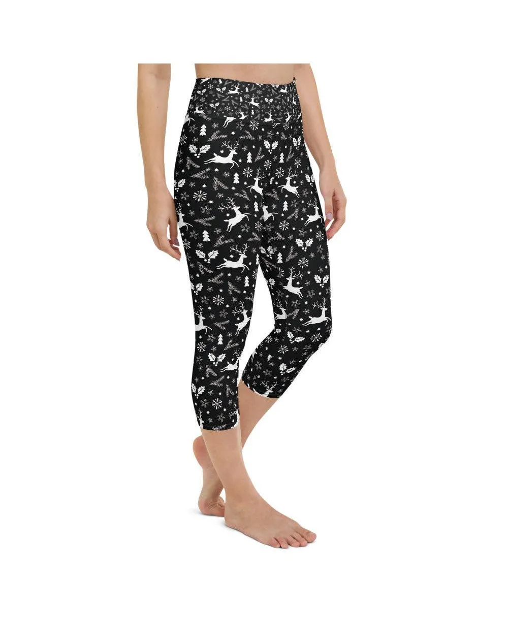Black Reindeer Christmas Yoga Capris