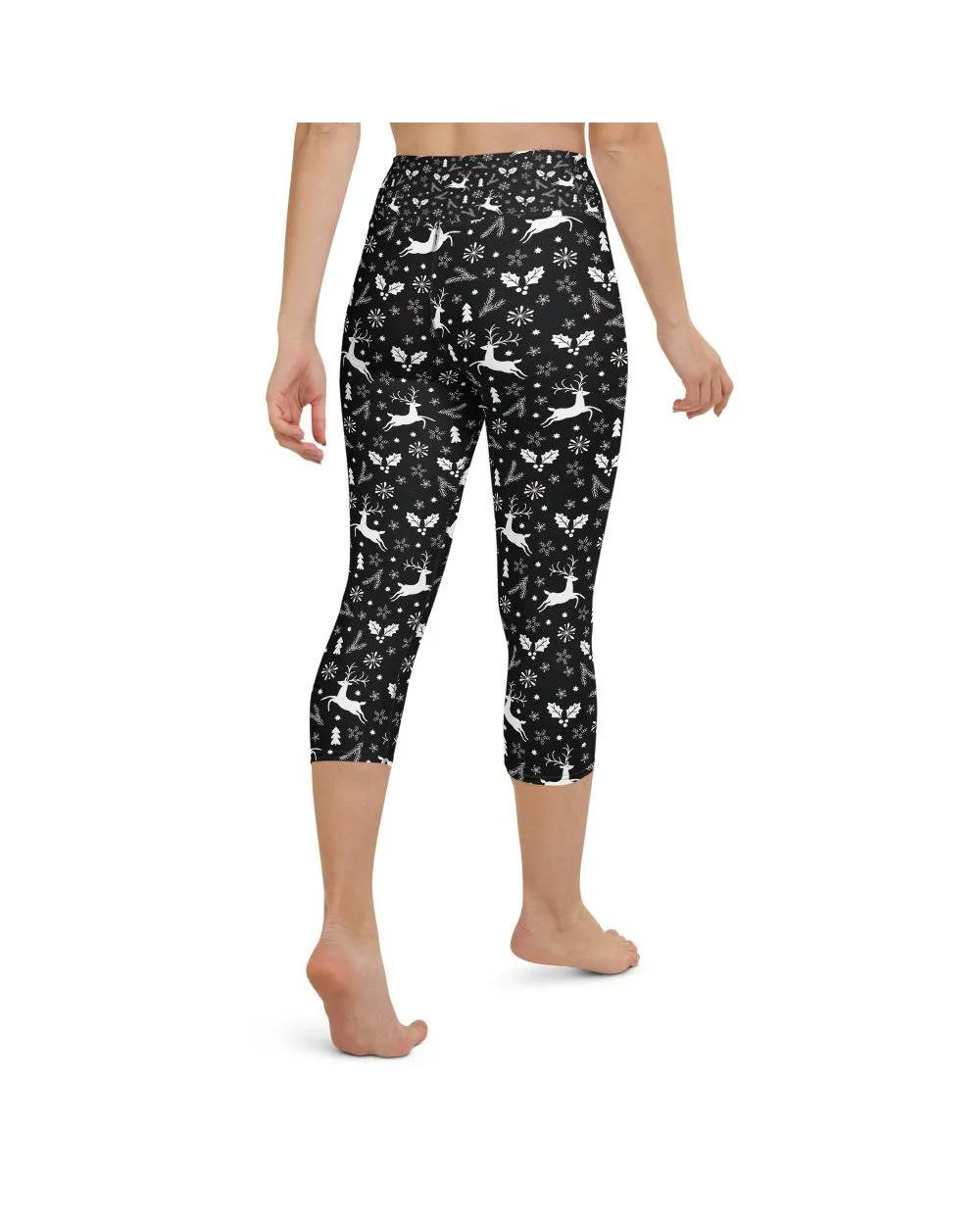 Black Reindeer Christmas Yoga Capris