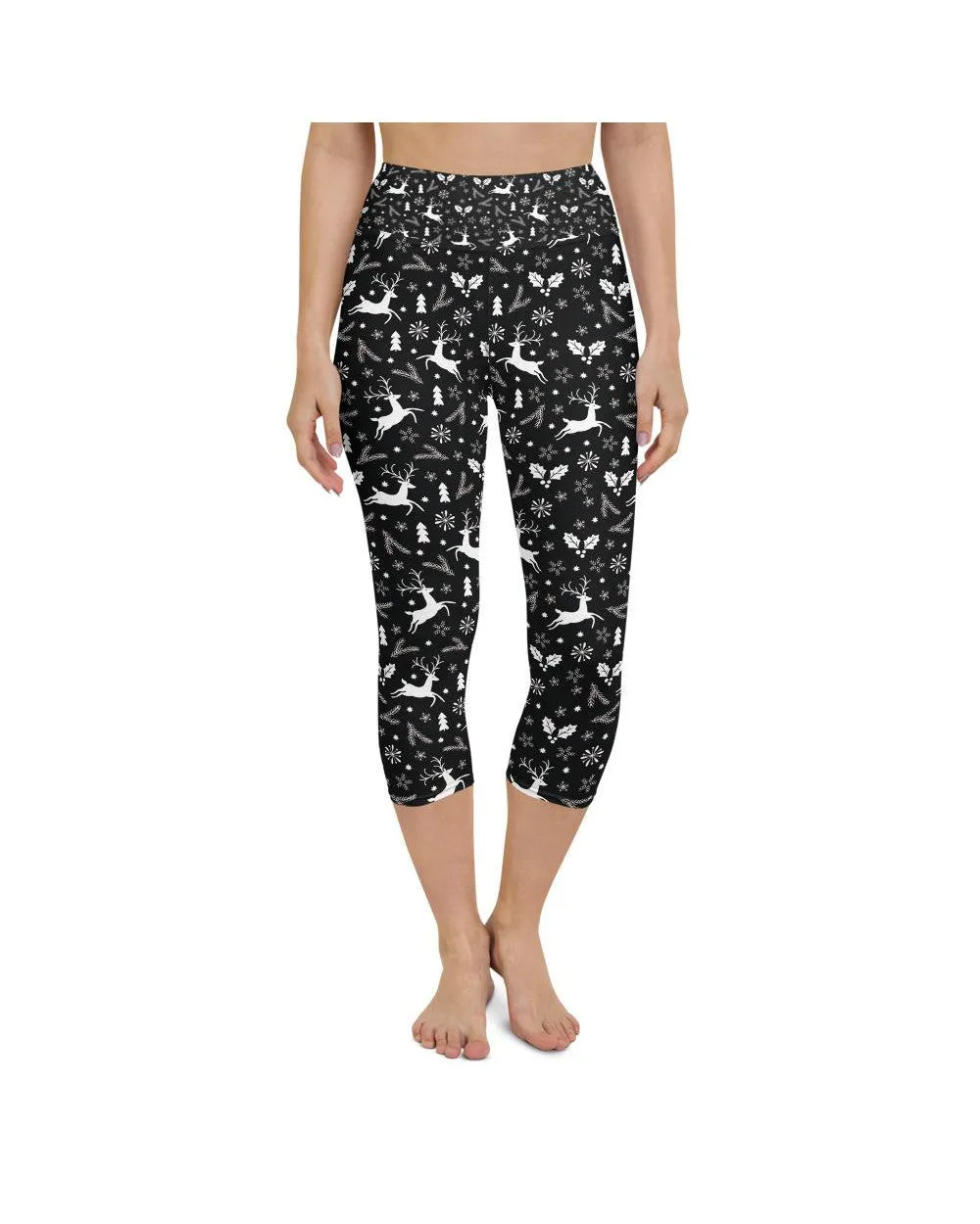 Black Reindeer Christmas Yoga Capris