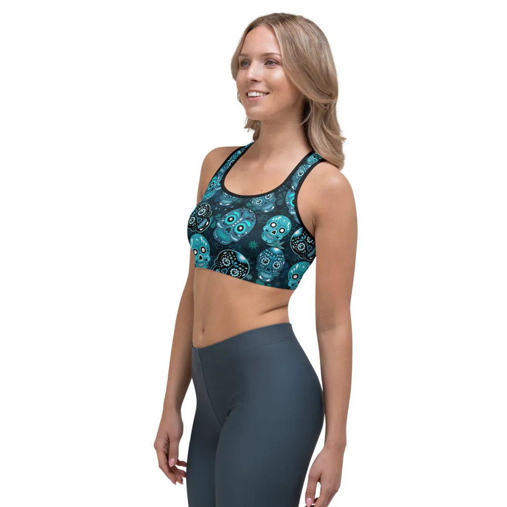 Blue Sugar Skulls Sports bra