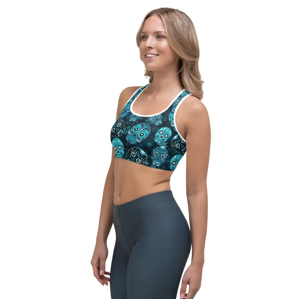 Blue Sugar Skulls Sports bra