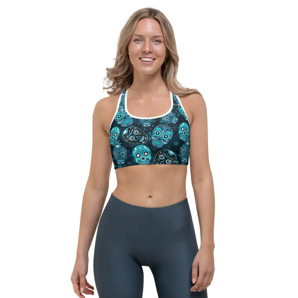 Blue Sugar Skulls Sports bra