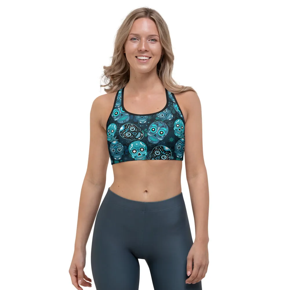 Blue Sugar Skulls Sports bra