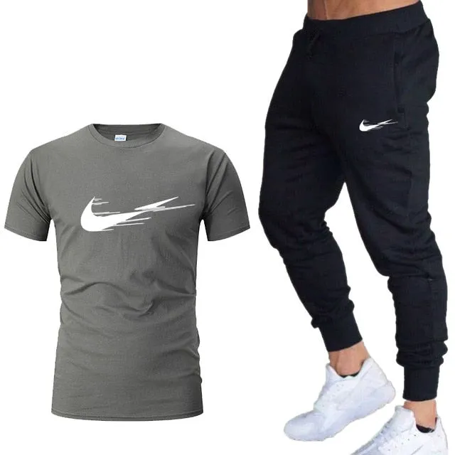 Casual tracksuit summer print suits sportwear men jogging fitness set clothing 2020 Men's sets t shirts   pants two pieces sets