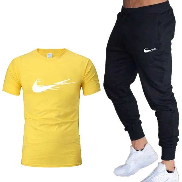 Casual tracksuit summer print suits sportwear men jogging fitness set clothing 2020 Men's sets t shirts   pants two pieces sets