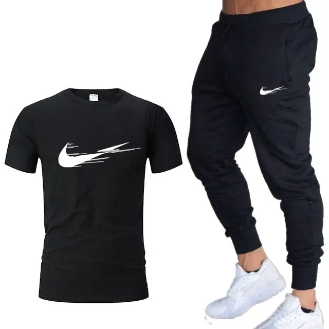 Casual tracksuit summer print suits sportwear men jogging fitness set clothing 2020 Men's sets t shirts   pants two pieces sets