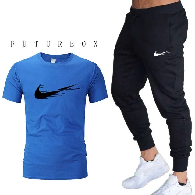 Casual tracksuit summer print suits sportwear men jogging fitness set clothing 2020 Men's sets t shirts   pants two pieces sets