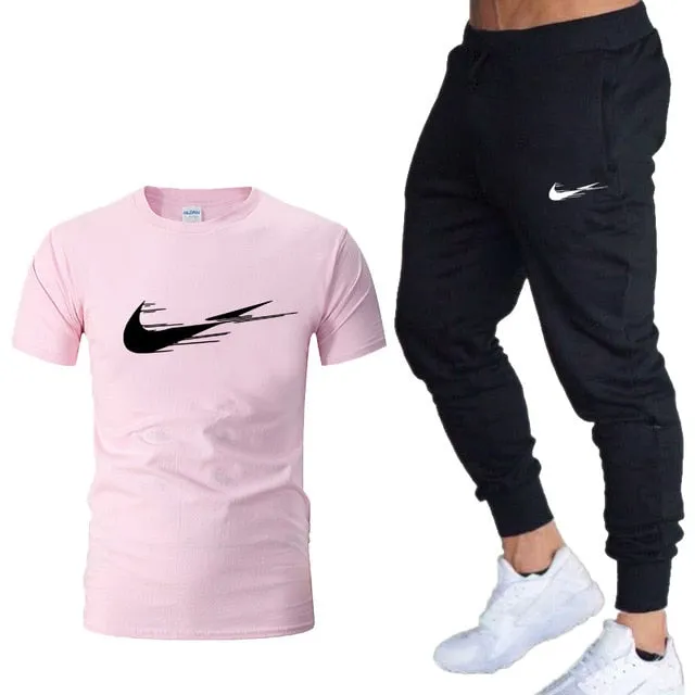 Casual tracksuit summer print suits sportwear men jogging fitness set clothing 2020 Men's sets t shirts   pants two pieces sets