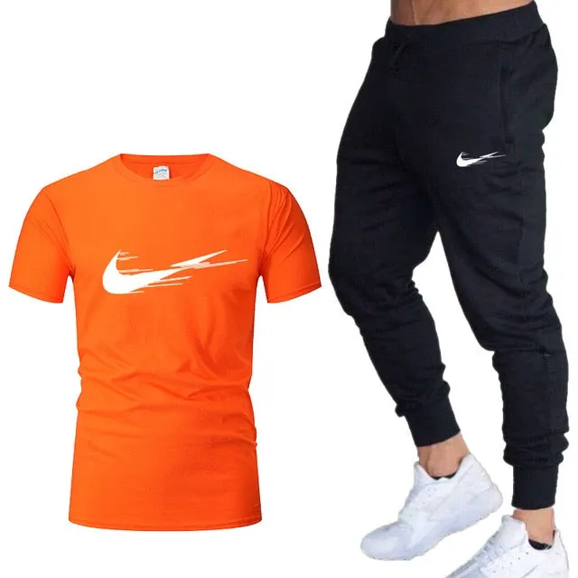 Casual tracksuit summer print suits sportwear men jogging fitness set clothing 2020 Men's sets t shirts   pants two pieces sets