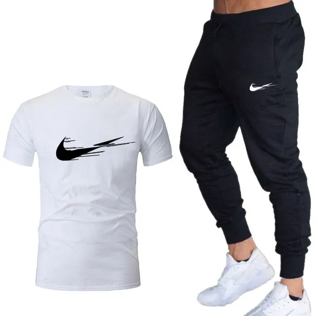 Casual tracksuit summer print suits sportwear men jogging fitness set clothing 2020 Men's sets t shirts   pants two pieces sets