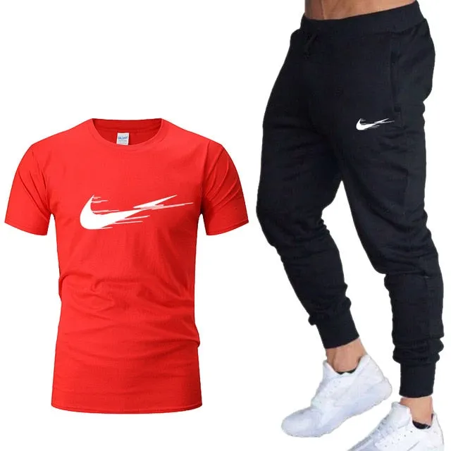 Casual tracksuit summer print suits sportwear men jogging fitness set clothing 2020 Men's sets t shirts   pants two pieces sets
