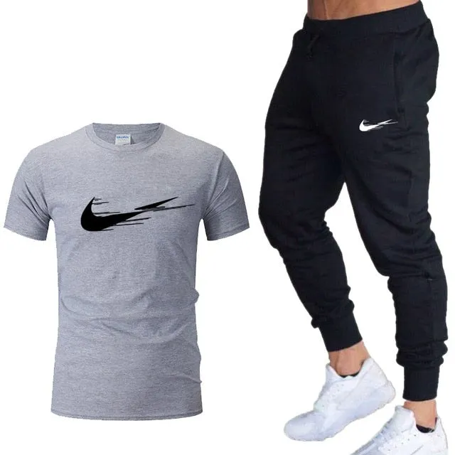 Casual tracksuit summer print suits sportwear men jogging fitness set clothing 2020 Men's sets t shirts   pants two pieces sets