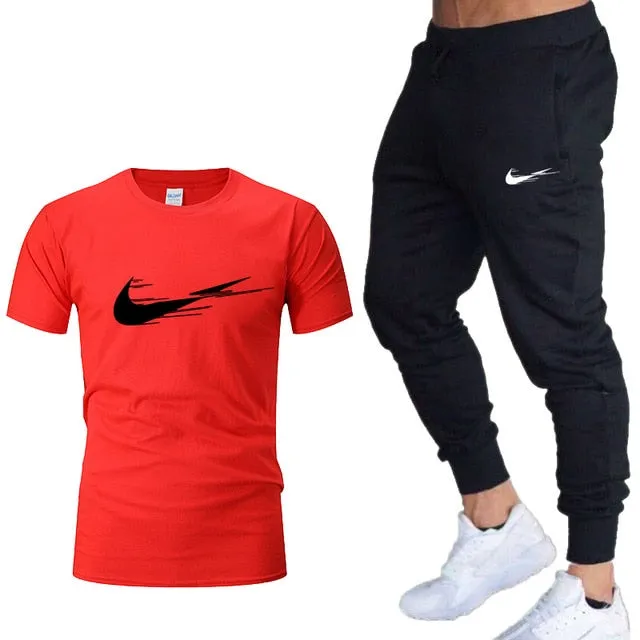 Casual tracksuit summer print suits sportwear men jogging fitness set clothing 2020 Men's sets t shirts   pants two pieces sets