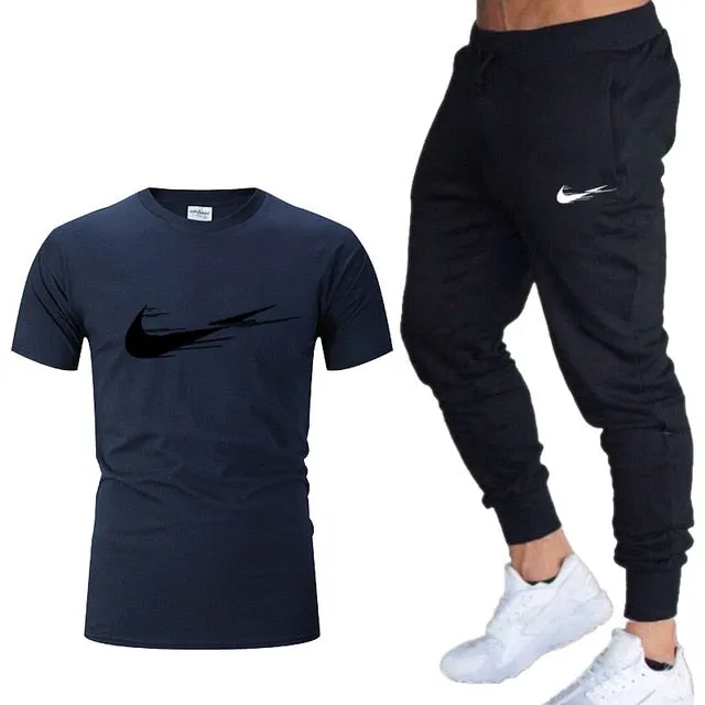 Casual tracksuit summer print suits sportwear men jogging fitness set clothing 2020 Men's sets t shirts   pants two pieces sets