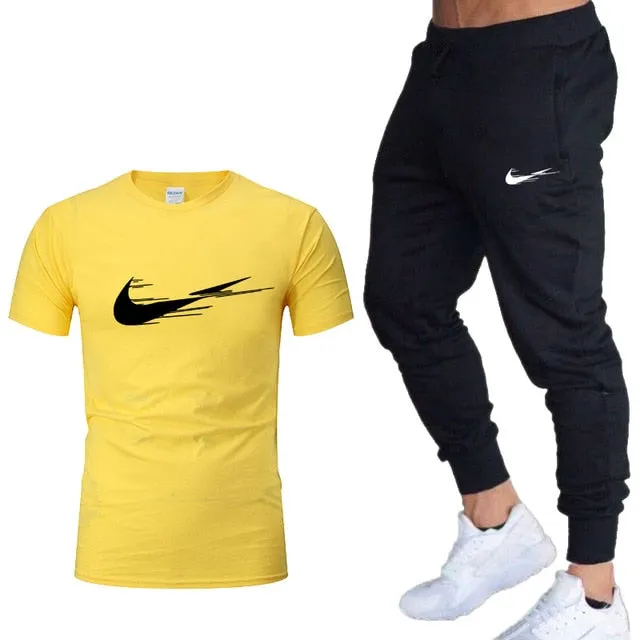 Casual tracksuit summer print suits sportwear men jogging fitness set clothing 2020 Men's sets t shirts   pants two pieces sets