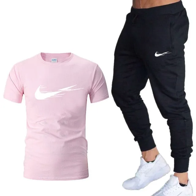Casual tracksuit summer print suits sportwear men jogging fitness set clothing 2020 Men's sets t shirts   pants two pieces sets