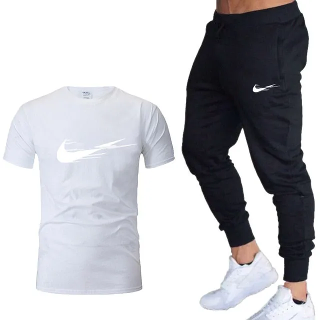 Casual tracksuit summer print suits sportwear men jogging fitness set clothing 2020 Men's sets t shirts   pants two pieces sets