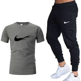 Casual tracksuit summer print suits sportwear men jogging fitness set clothing 2020 Men's sets t shirts   pants two pieces sets