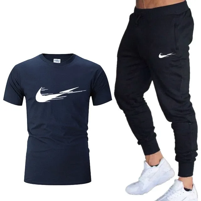 Casual tracksuit summer print suits sportwear men jogging fitness set clothing 2020 Men's sets t shirts   pants two pieces sets