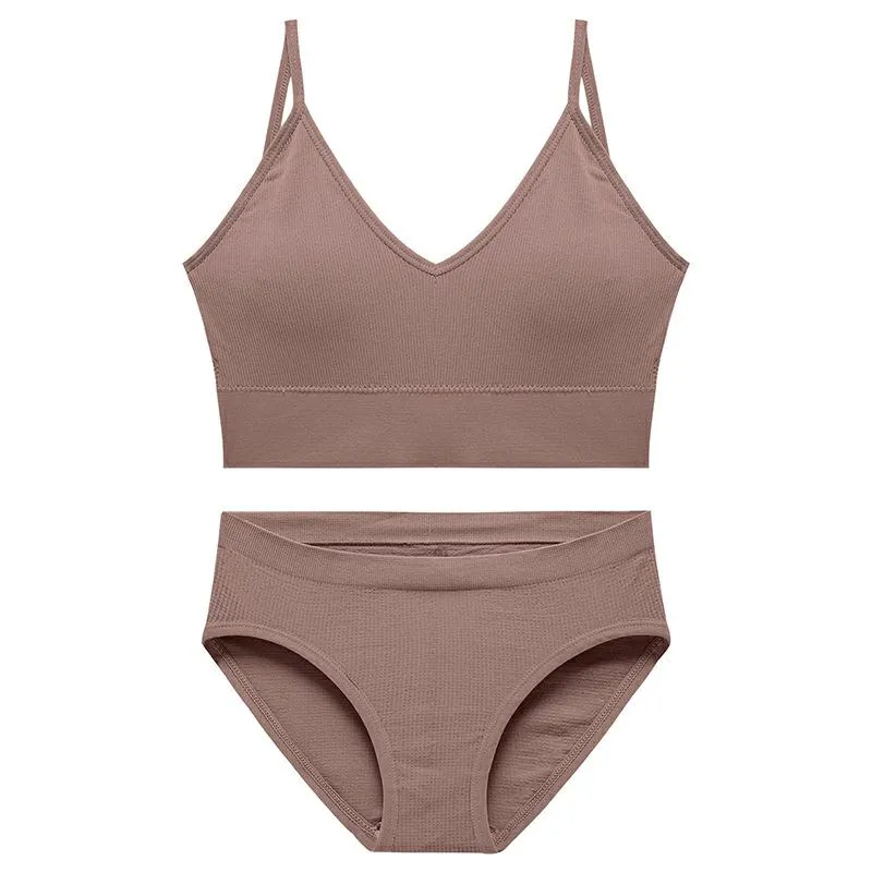 CINOON Cotton Underwear Suit Low-waist Briefs Backless Bralette Lingerie Women Seamless Bra Panty Set