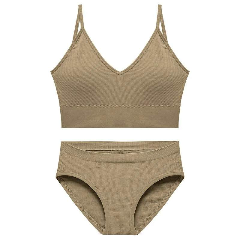CINOON Cotton Underwear Suit Low-waist Briefs Backless Bralette Lingerie Women Seamless Bra Panty Set