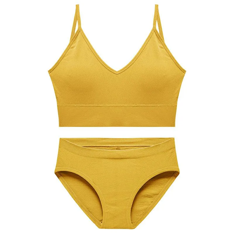 CINOON Cotton Underwear Suit Low-waist Briefs Backless Bralette Lingerie Women Seamless Bra Panty Set