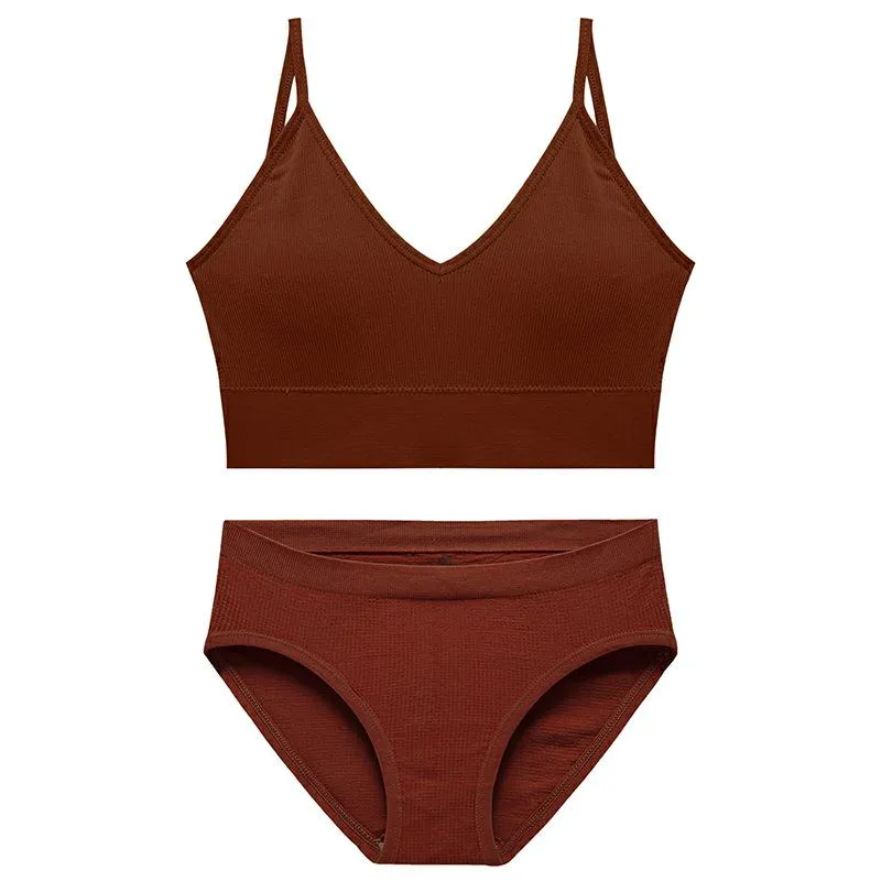 CINOON Cotton Underwear Suit Low-waist Briefs Backless Bralette Lingerie Women Seamless Bra Panty Set