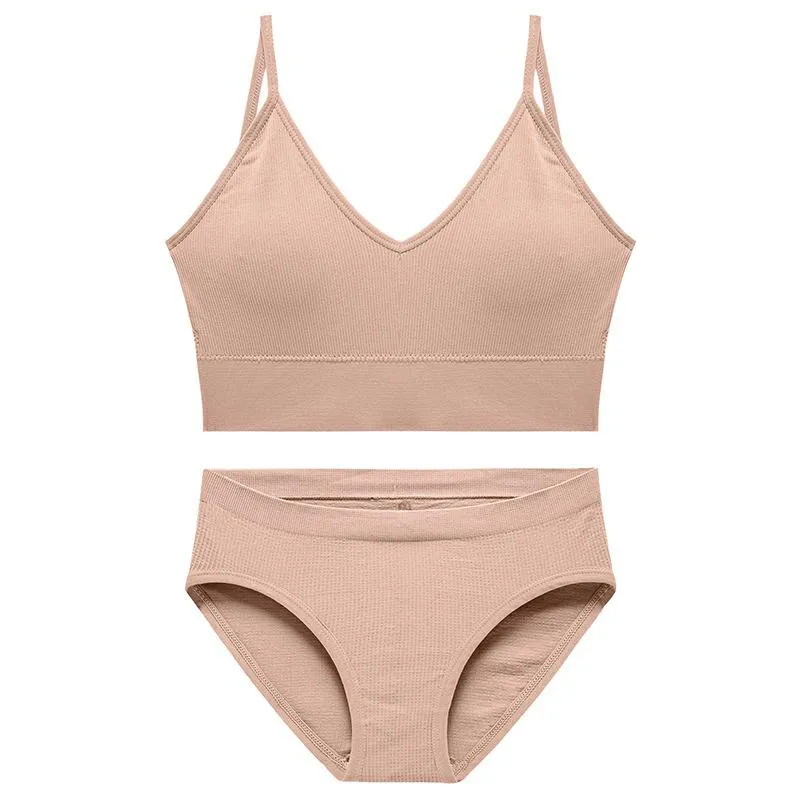 CINOON Cotton Underwear Suit Low-waist Briefs Backless Bralette Lingerie Women Seamless Bra Panty Set