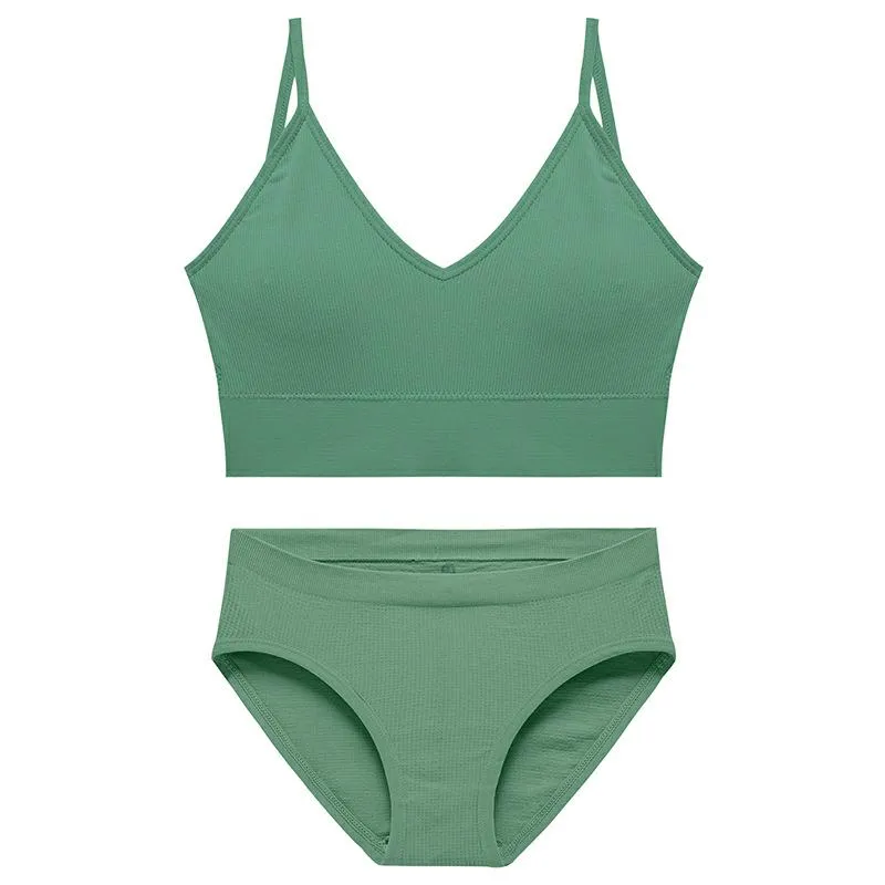 CINOON Cotton Underwear Suit Low-waist Briefs Backless Bralette Lingerie Women Seamless Bra Panty Set