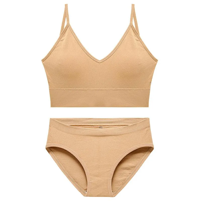 CINOON Cotton Underwear Suit Low-waist Briefs Backless Bralette Lingerie Women Seamless Bra Panty Set