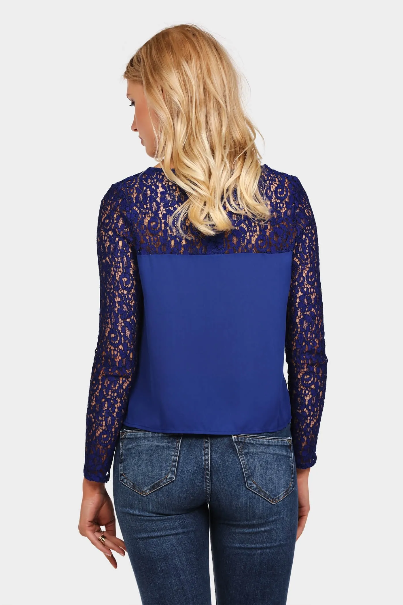 Cobalt Royal Blue Lace Sleeve Top