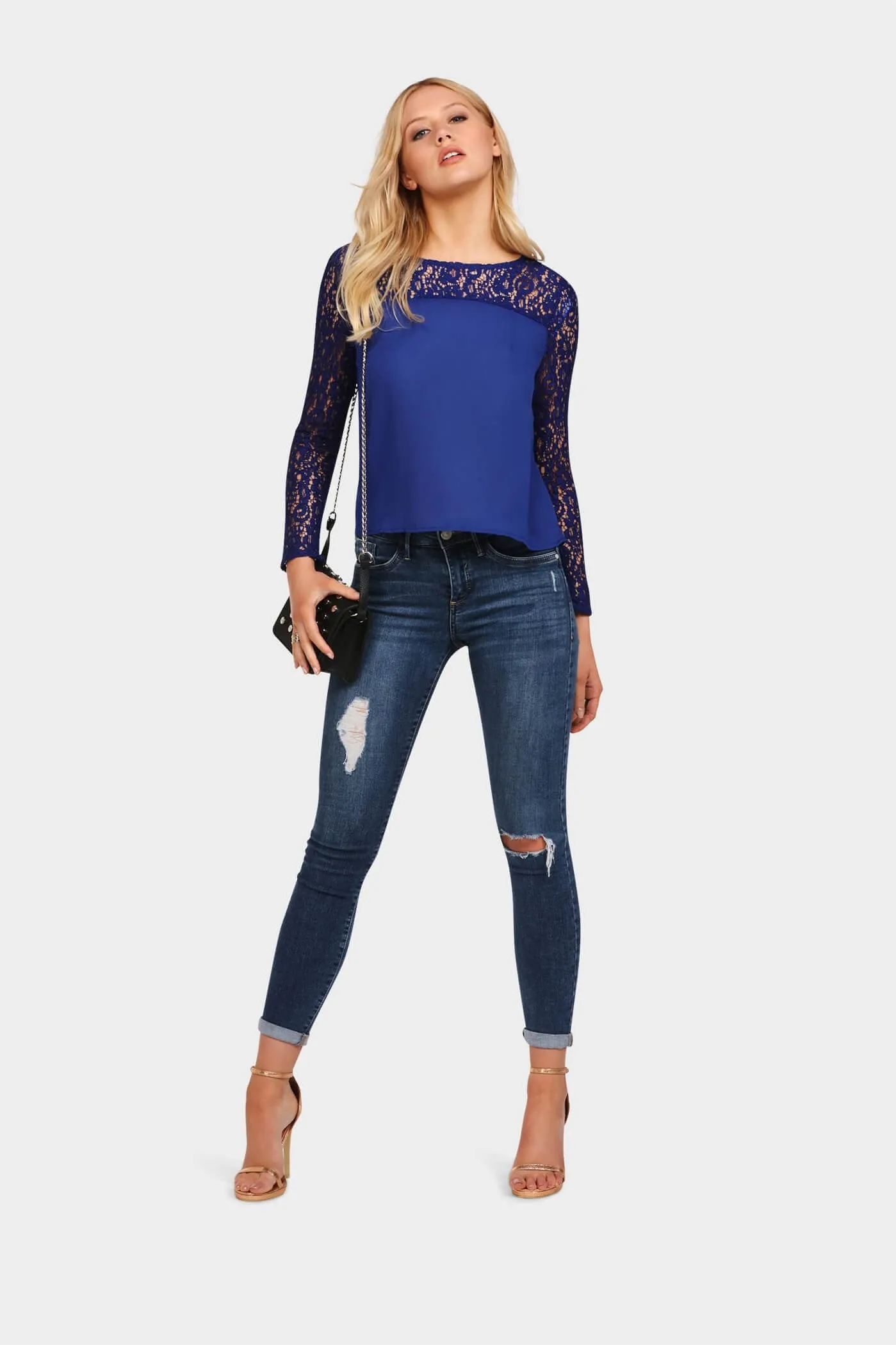 Cobalt Royal Blue Lace Sleeve Top