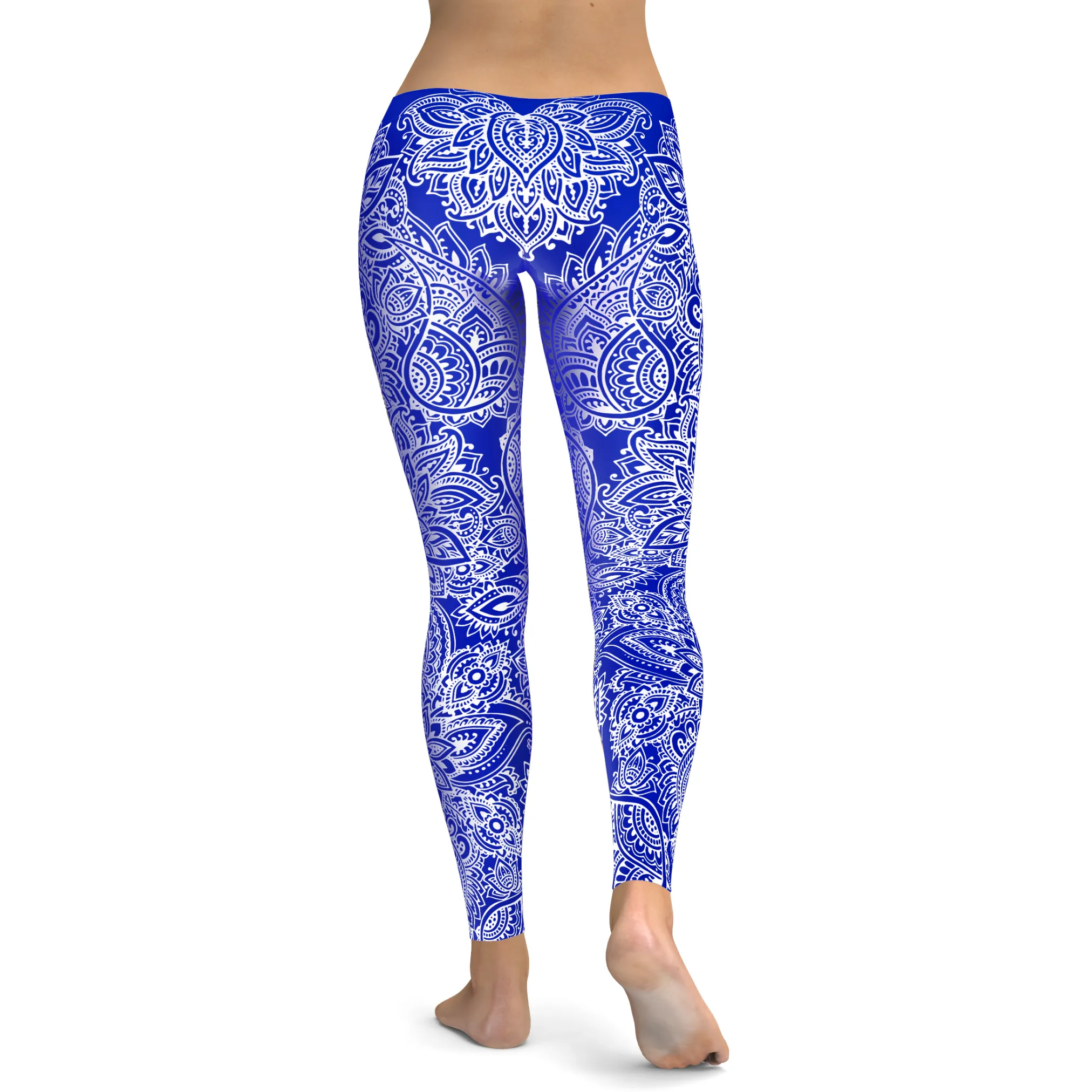 Electric Blue and White Henna Tattoo Leggings