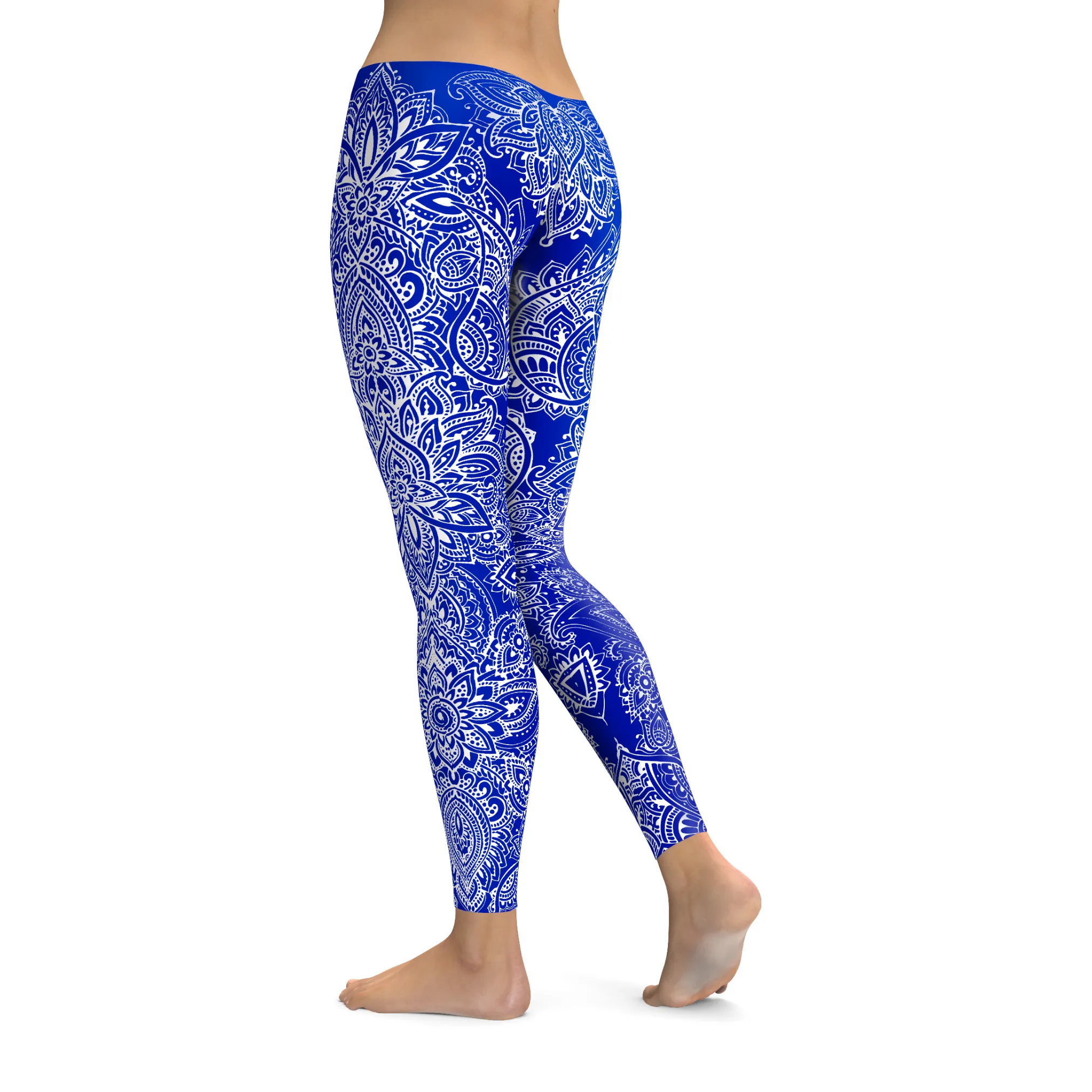 Electric Blue and White Henna Tattoo Leggings