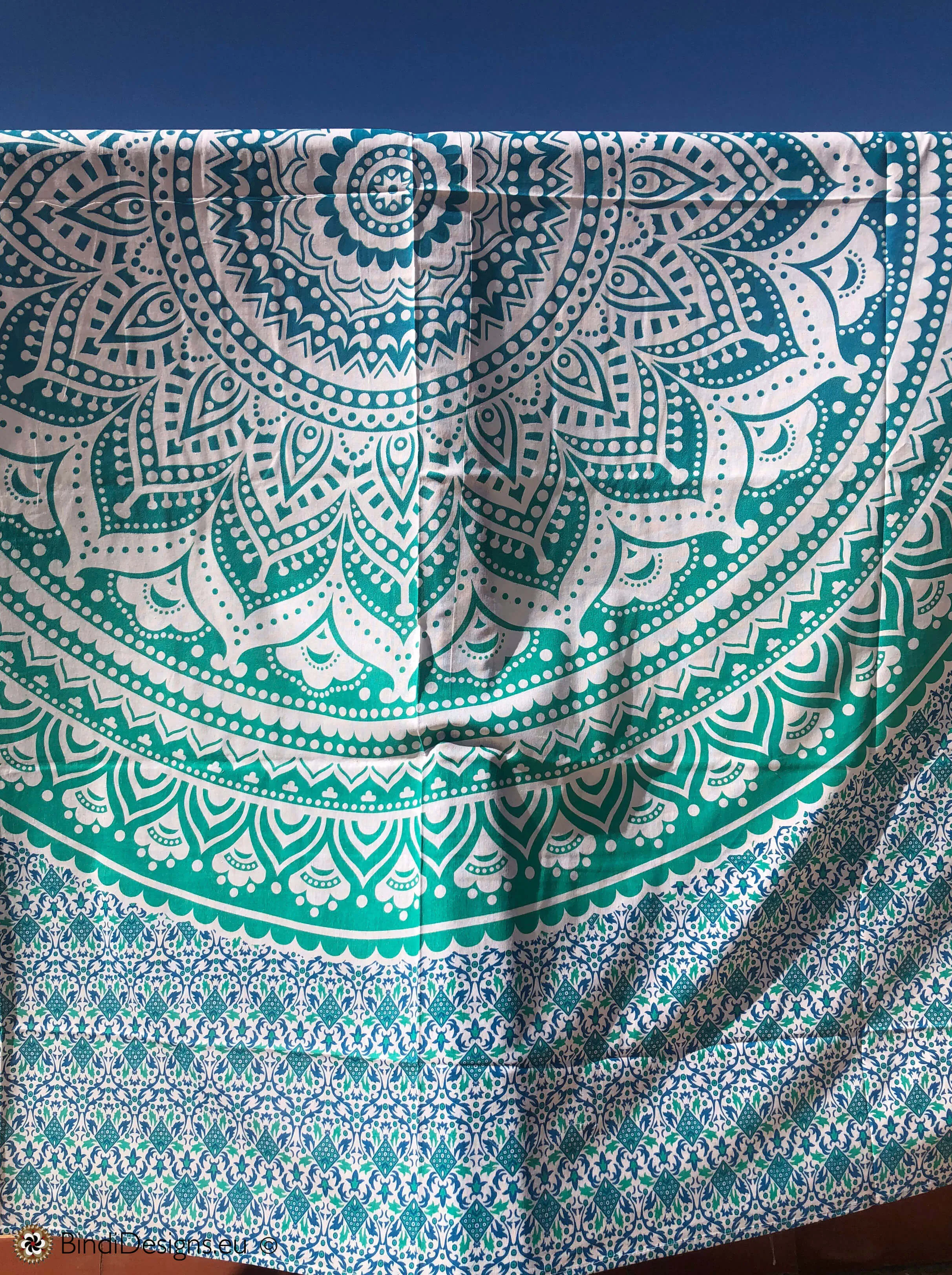 Extra Large Cotton Throw with Turquoise Mandala Pattern