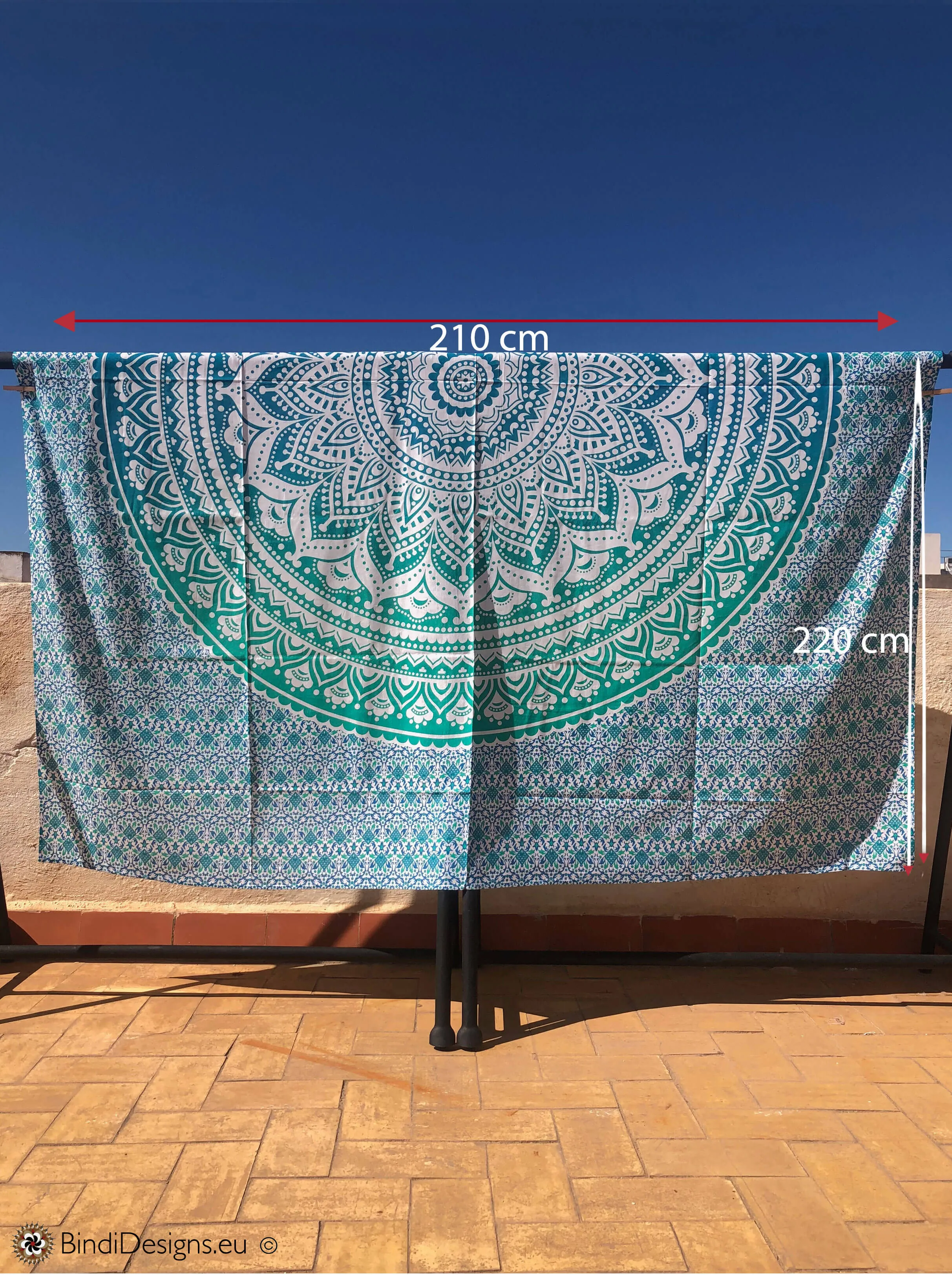 Extra Large Cotton Throw with Turquoise Mandala Pattern