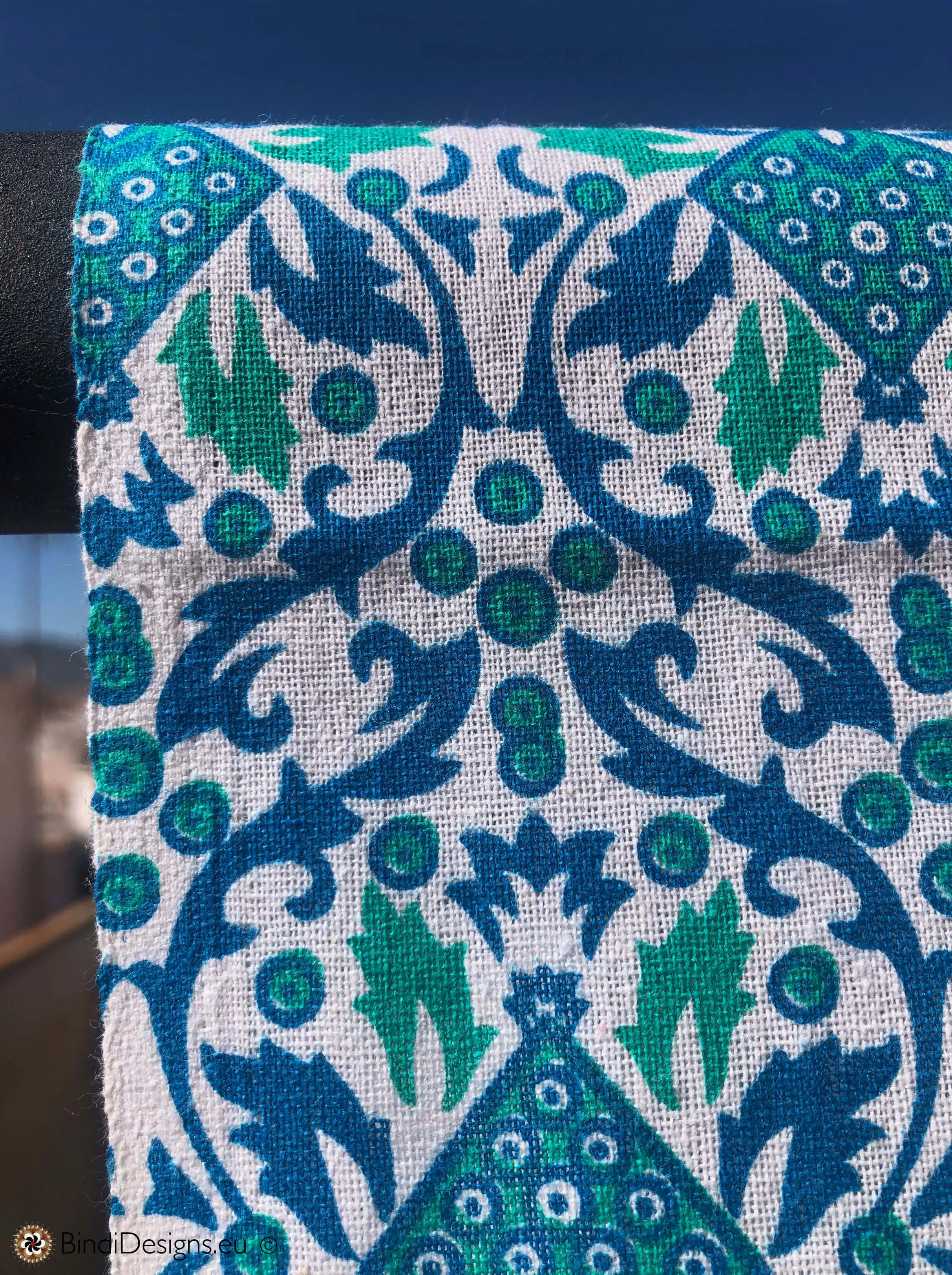 Extra Large Cotton Throw with Turquoise Mandala Pattern
