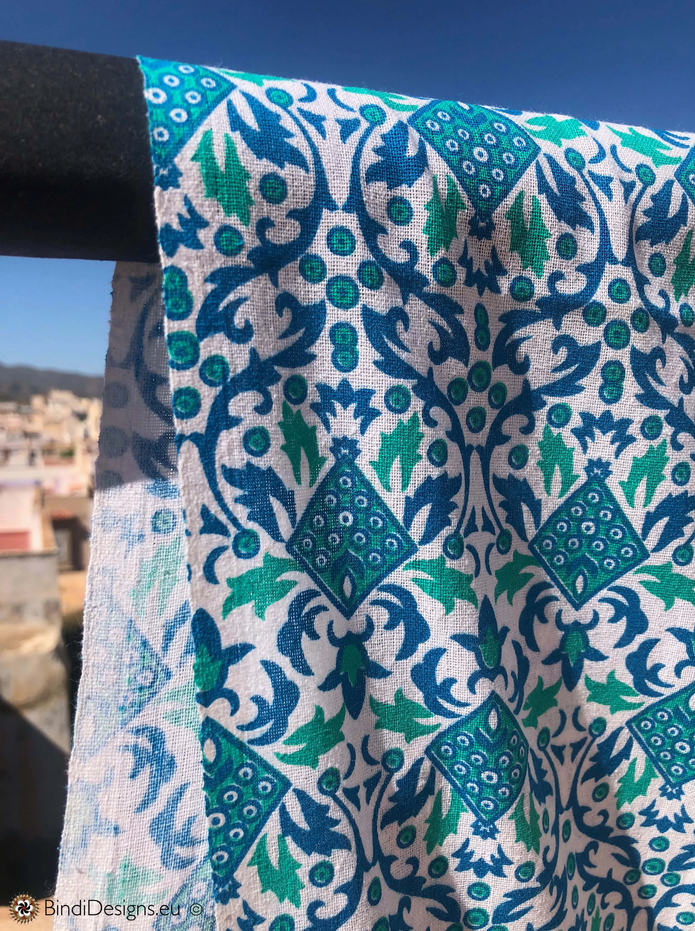 Extra Large Cotton Throw with Turquoise Mandala Pattern