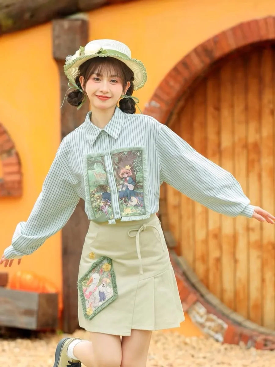 Forest Prince Healing Oil Painting High Waist Skirt