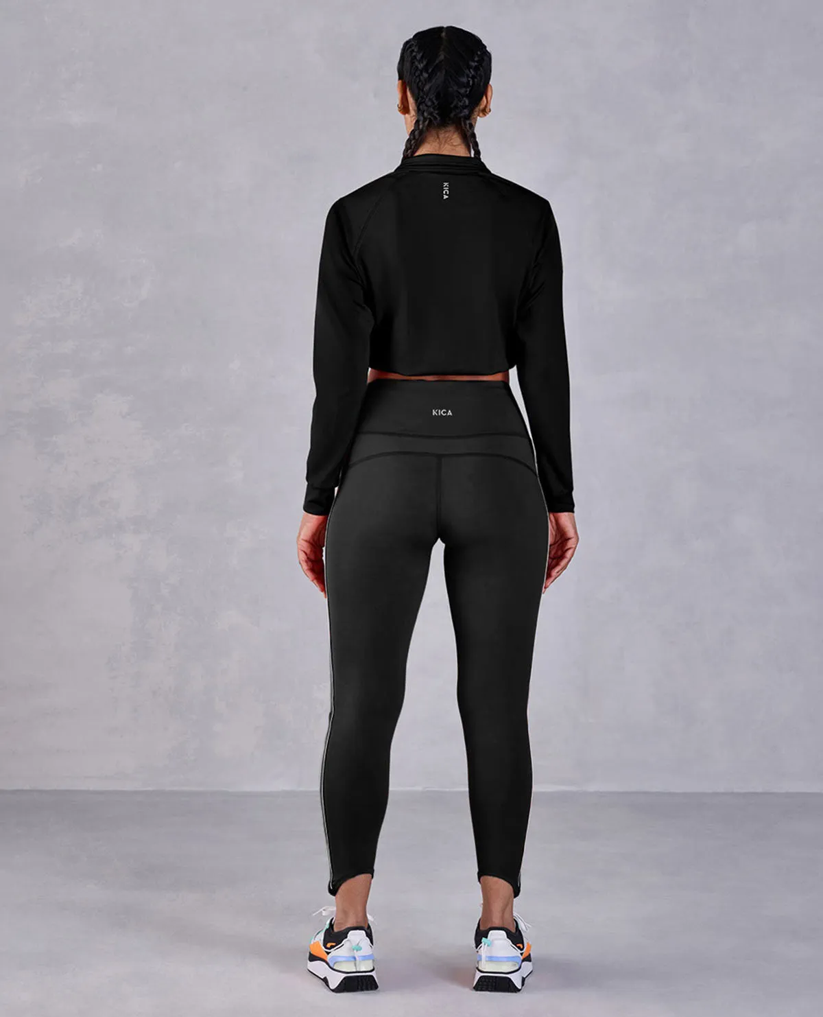 Full Sleeve Running Top & High Waisted Leggings In Second Skin Fabric Black