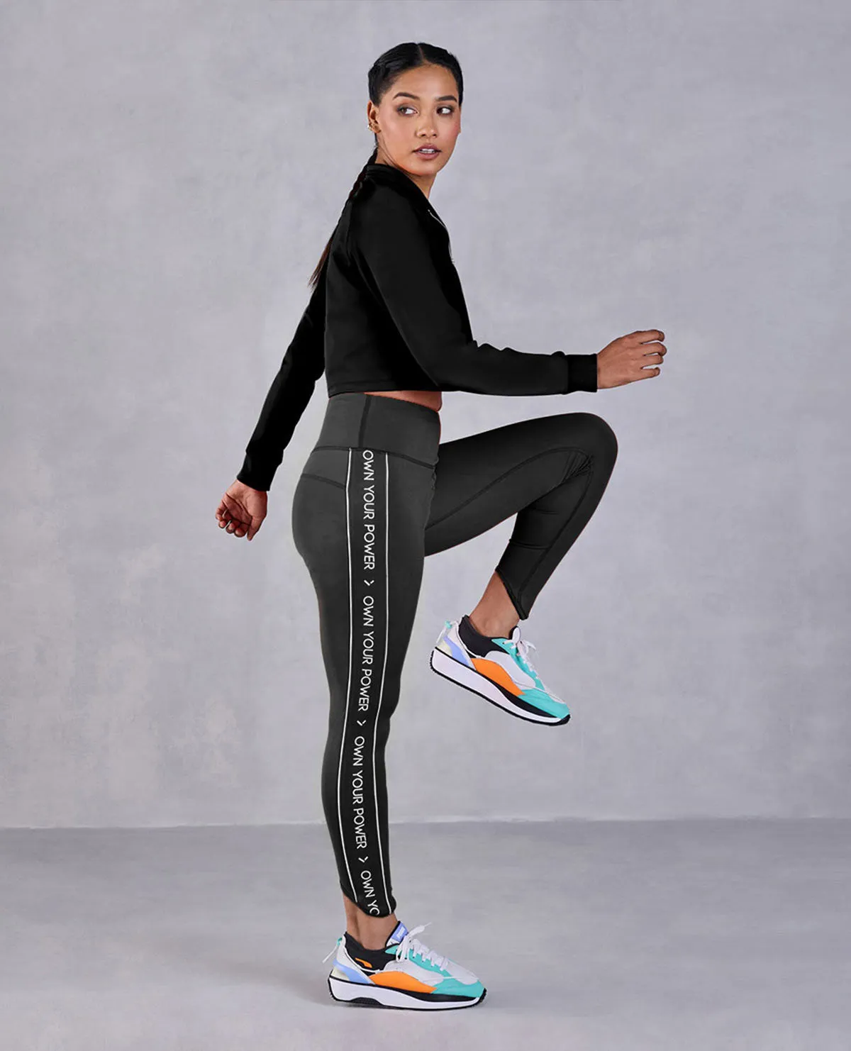 Full Sleeve Running Top & High Waisted Leggings In Second Skin Fabric Black