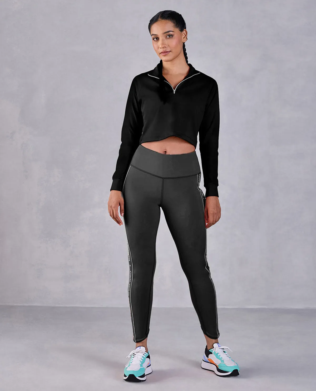 Full Sleeve Running Top & High Waisted Leggings In Second Skin Fabric Black