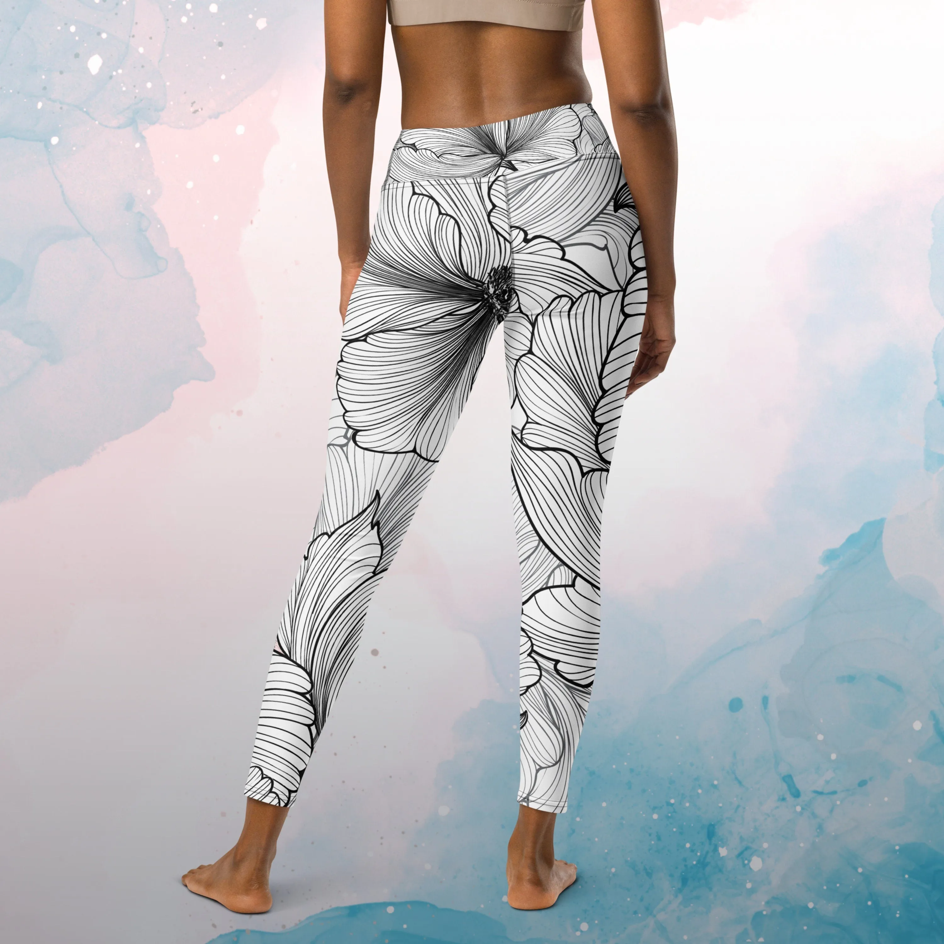 Fun Linear Flower Pattern Womens Light Weight Yoga Leggings