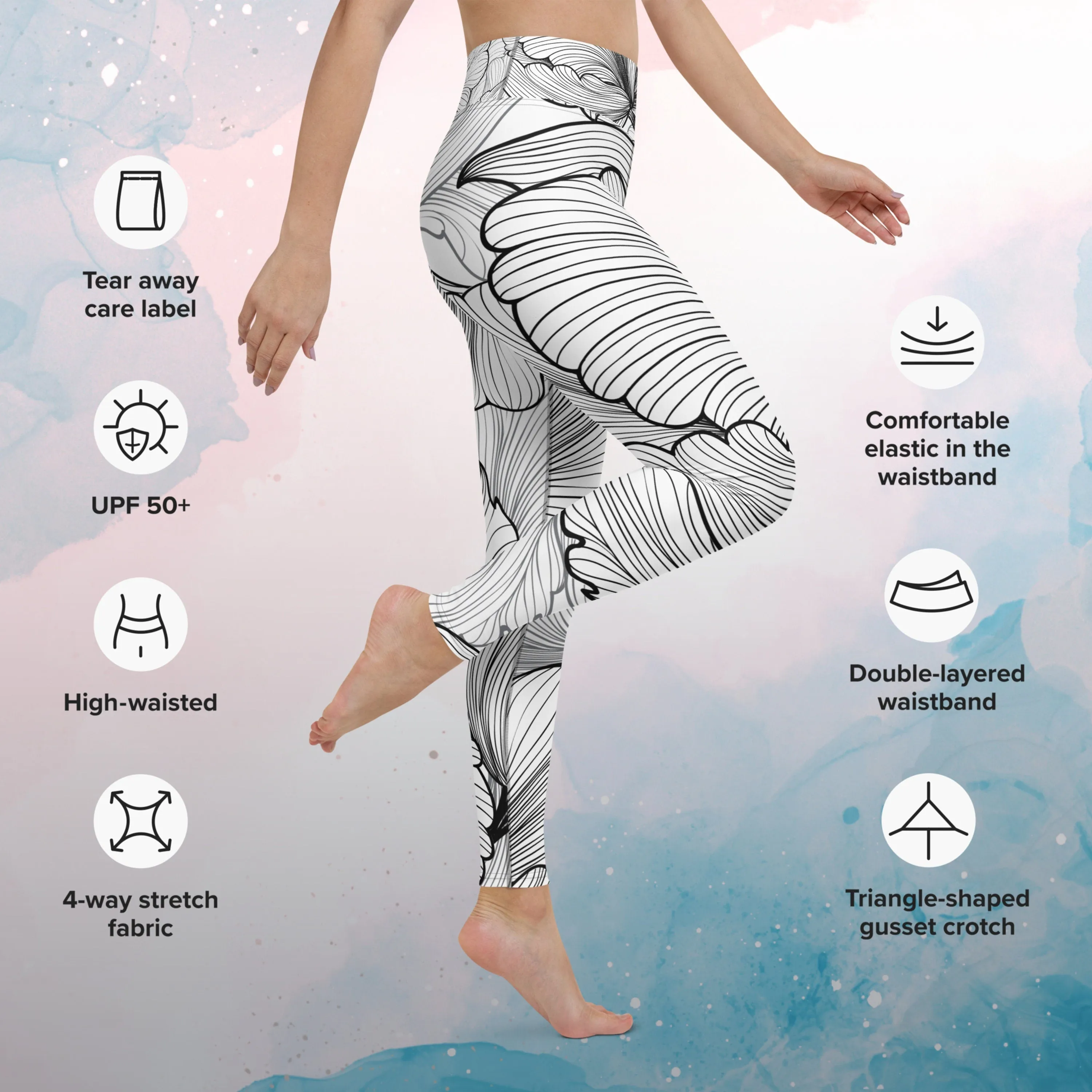 Fun Linear Flower Pattern Womens Light Weight Yoga Leggings