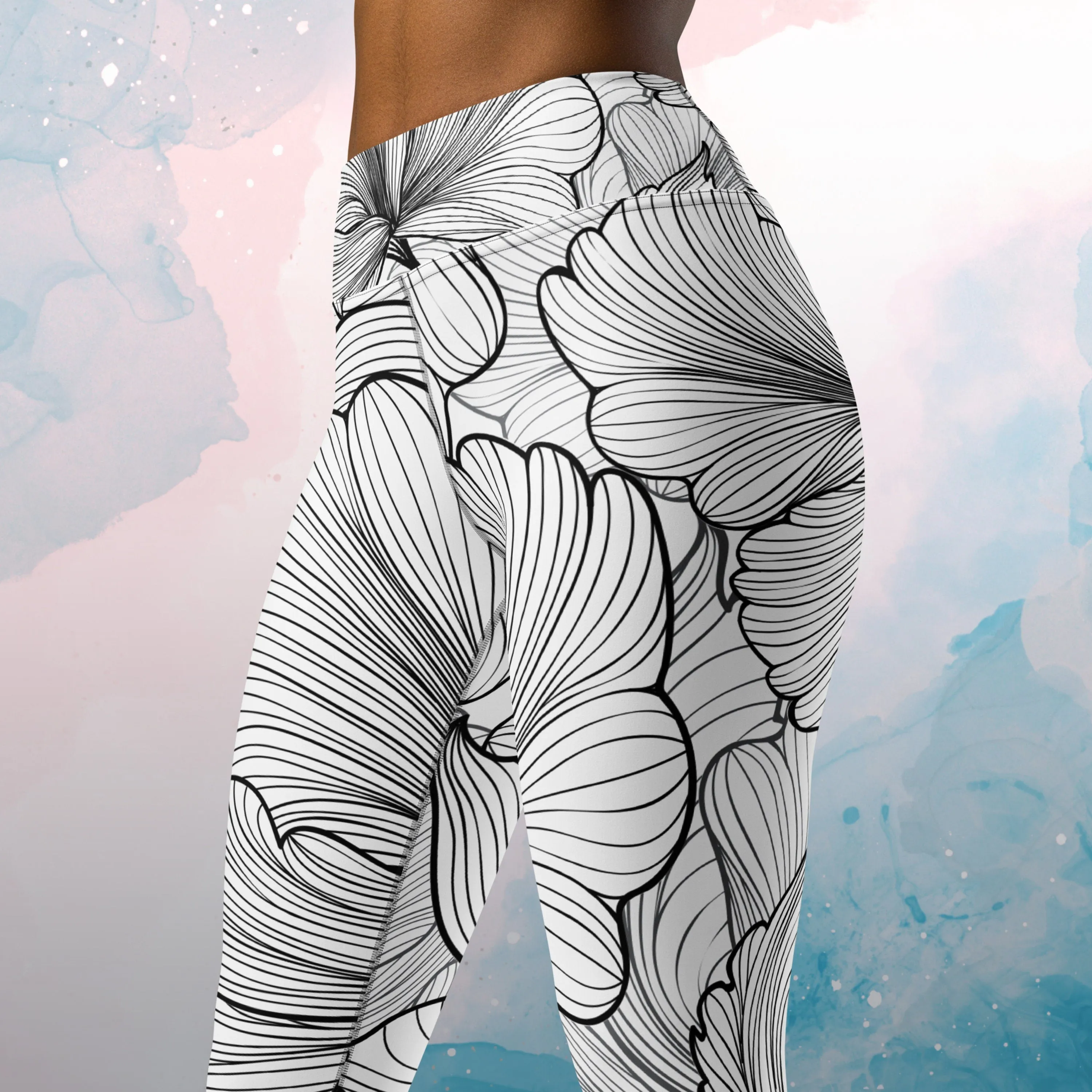 Fun Linear Flower Pattern Womens Light Weight Yoga Leggings